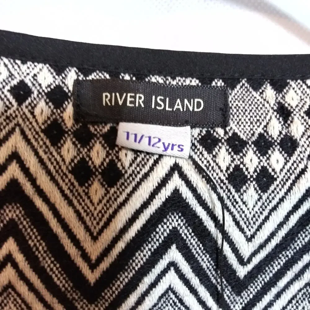 River Island Black and White Embellished Jacquard Open-front Jacket Size 11-12